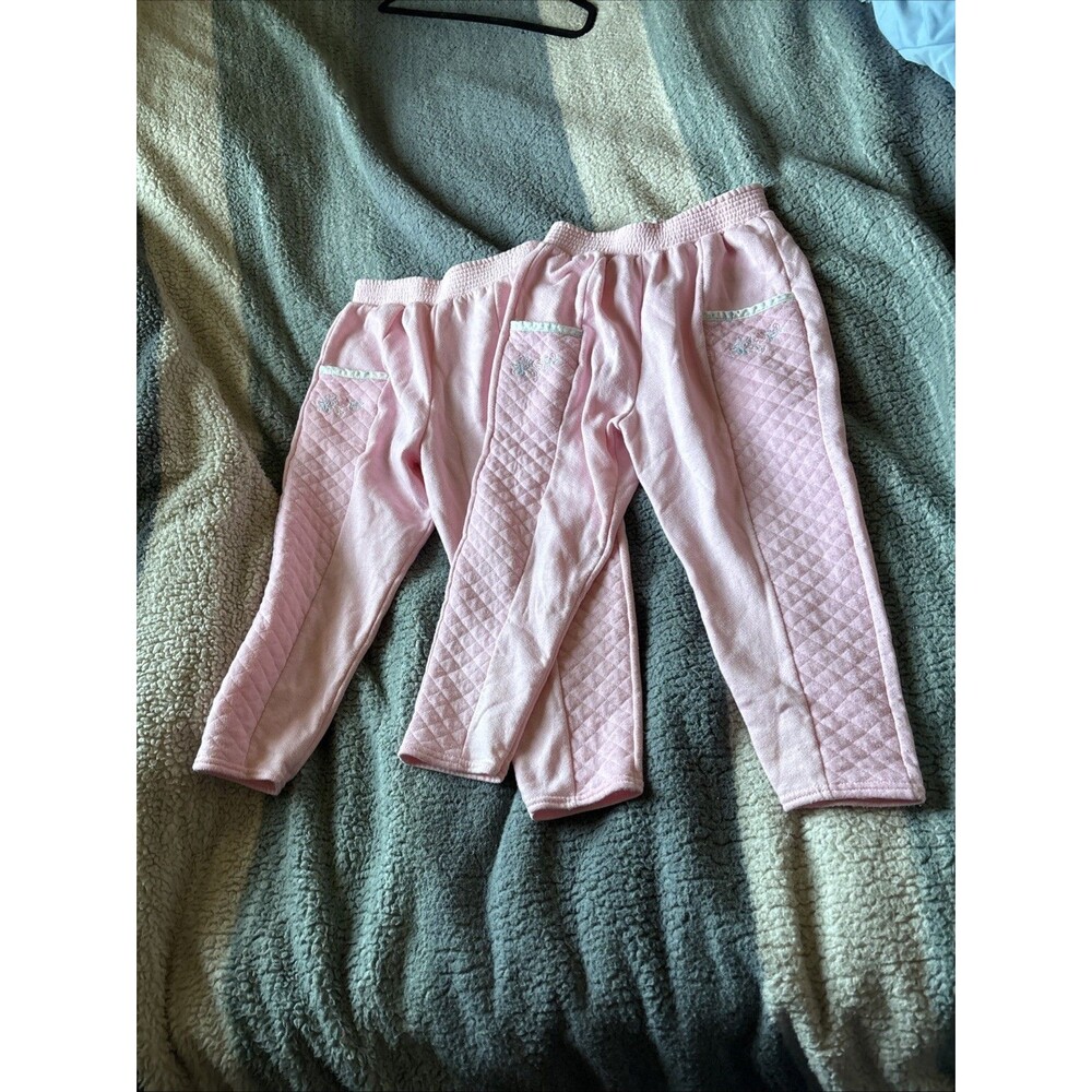 Vintage 90s Pink Waffle Lot Of 2 Girls Pull On Sweat Pants Carters Size 5 Twins